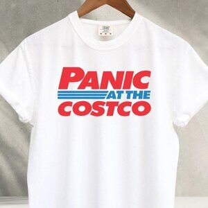 “Panic at the Costco” Funny Graphic T-Shirt | Retro Humor Tee | White Shirt M